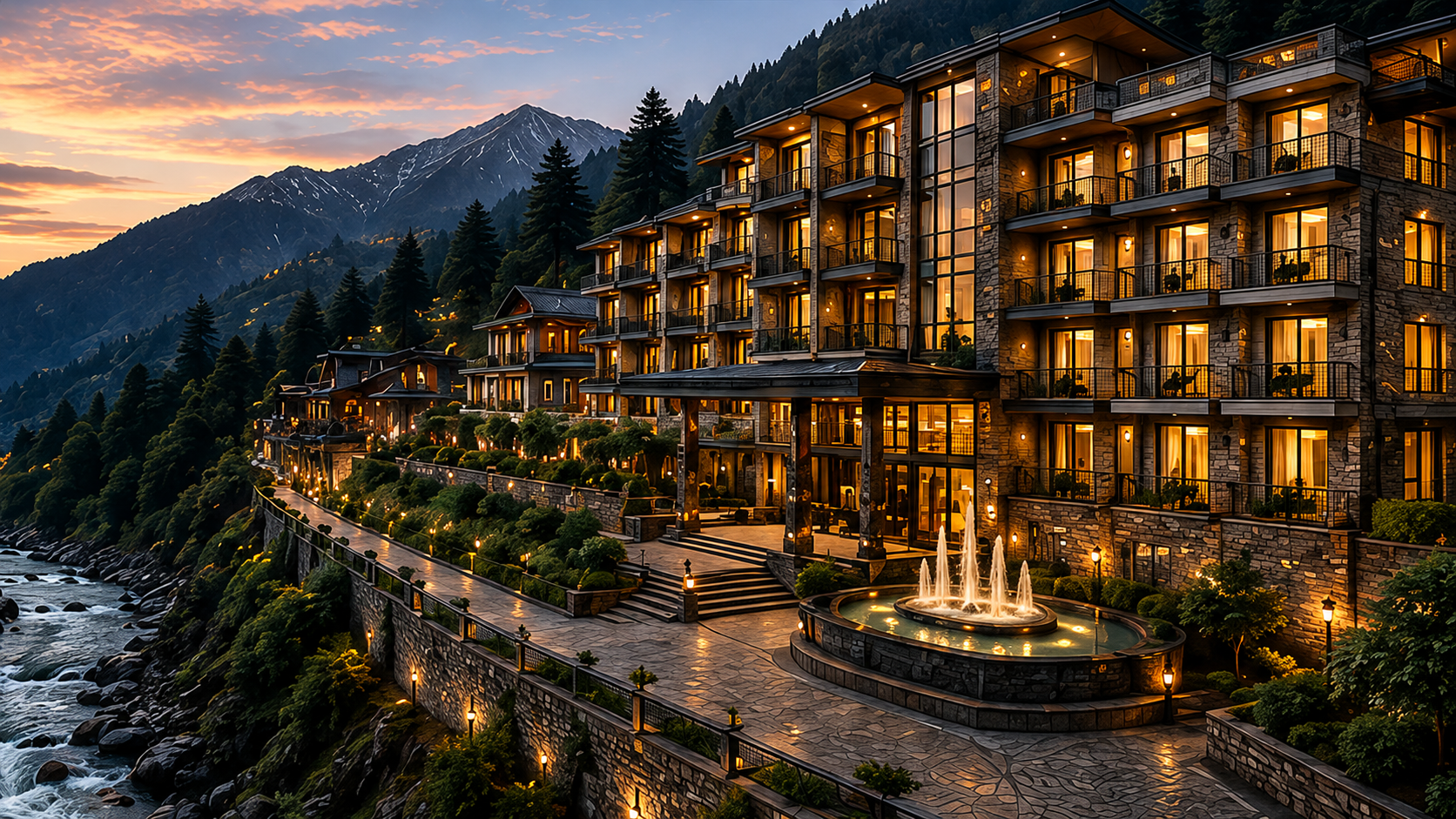 Himachal Pradesh Manali Riverside Luxury Retreat Exterior and Beas River Valley