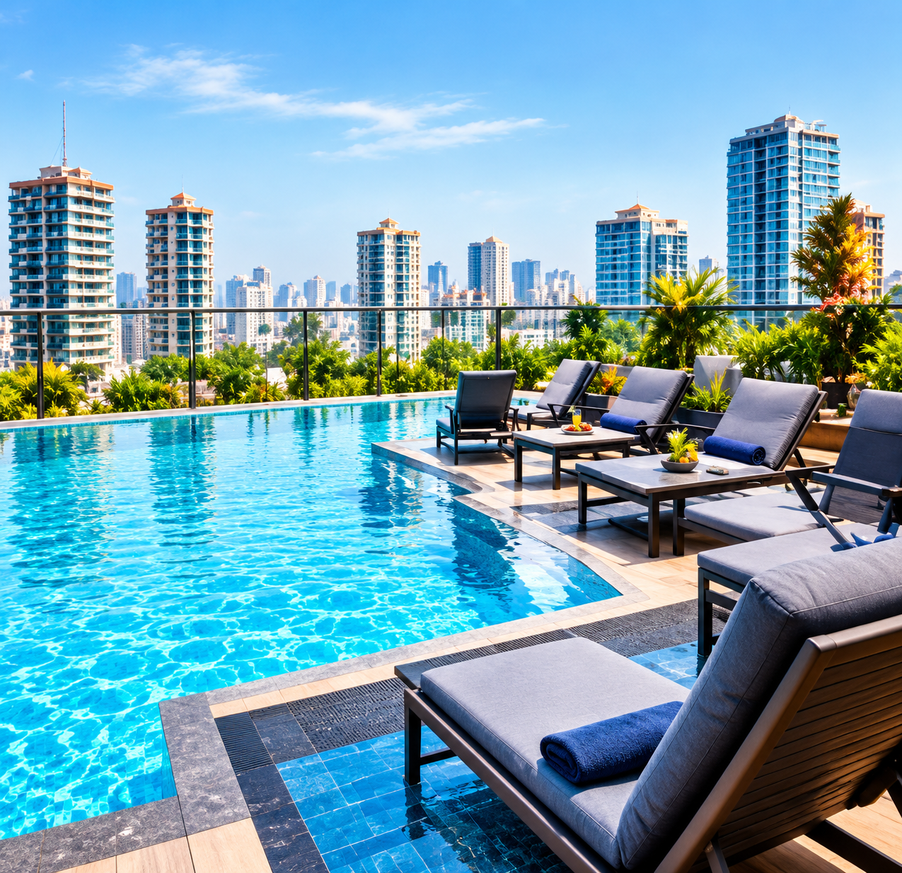 Rooftop Swimming Pool with Panoramic City Skyline